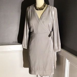 Grey/silver velvet J. Crew wrap dress. NEW.